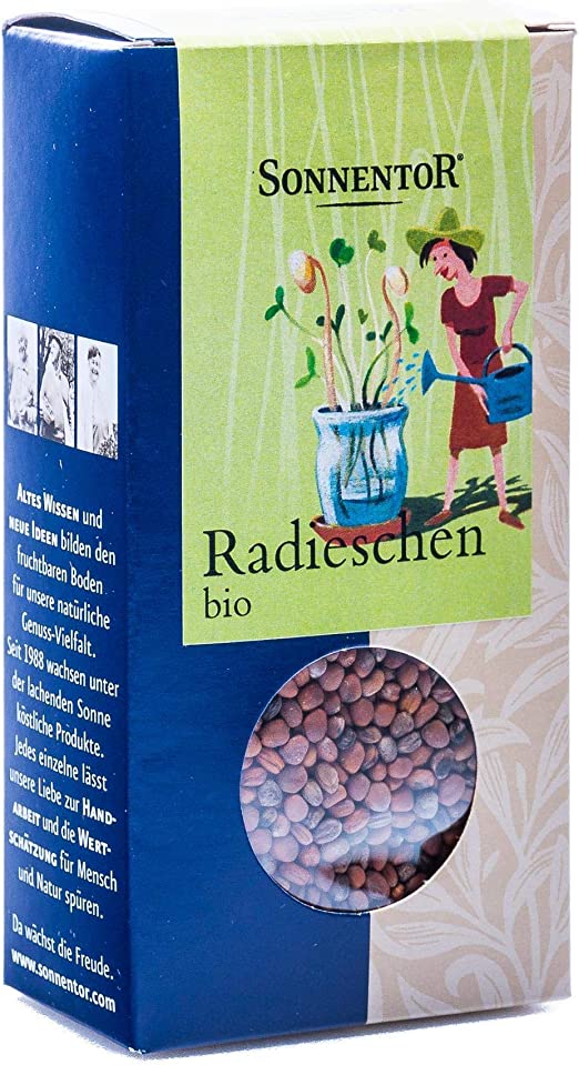 Bio Radieschen Samen von Sonnentor, ideal für das Frühstück, frisch und biologisch angebaut, in einer 120g Packung.