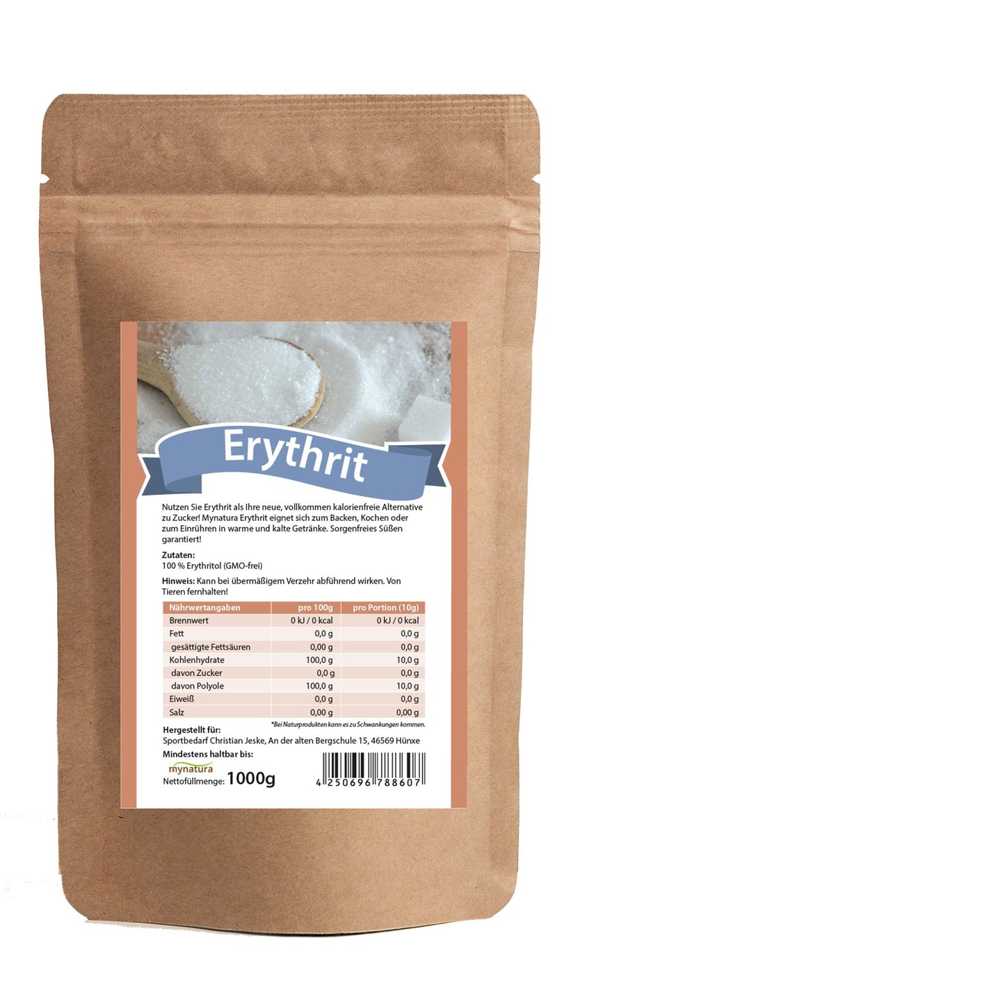 Mynatura Erythrit Superfood in 1000g Packung, natürlicher Zuckerersatz, weißes Kristallpulver, für gesunde Ernährung