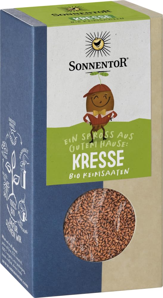 Bio Kresse Saaten von Sonnentor, frische grüne Keimsaaten in 6 Packungen à 120g, ideal für gesunde Küchenkräuter.