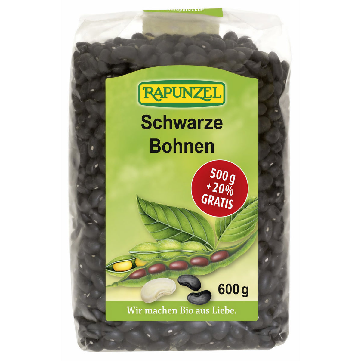 Schwarze Bio-Bohnen von Rapunzel in einer Schüssel, ideal zum Kochen, ab 500g.