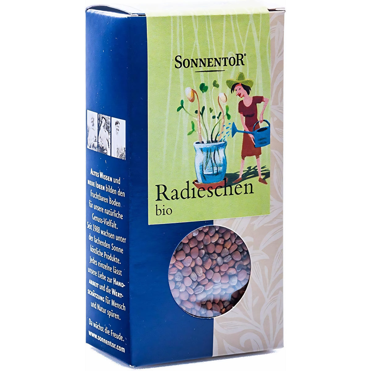 Bio Radieschen Samen von Sonnentor, ideal für das Frühstück, frisch und biologisch angebaut, in einer 120g Packung.