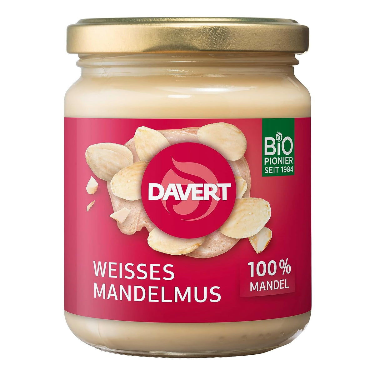 Bio Mandelmus von Davert, weißes Frühstücks-Mandelmus in 250g Glas, cremig und nussig, ideal für Brote und Frühstück.
