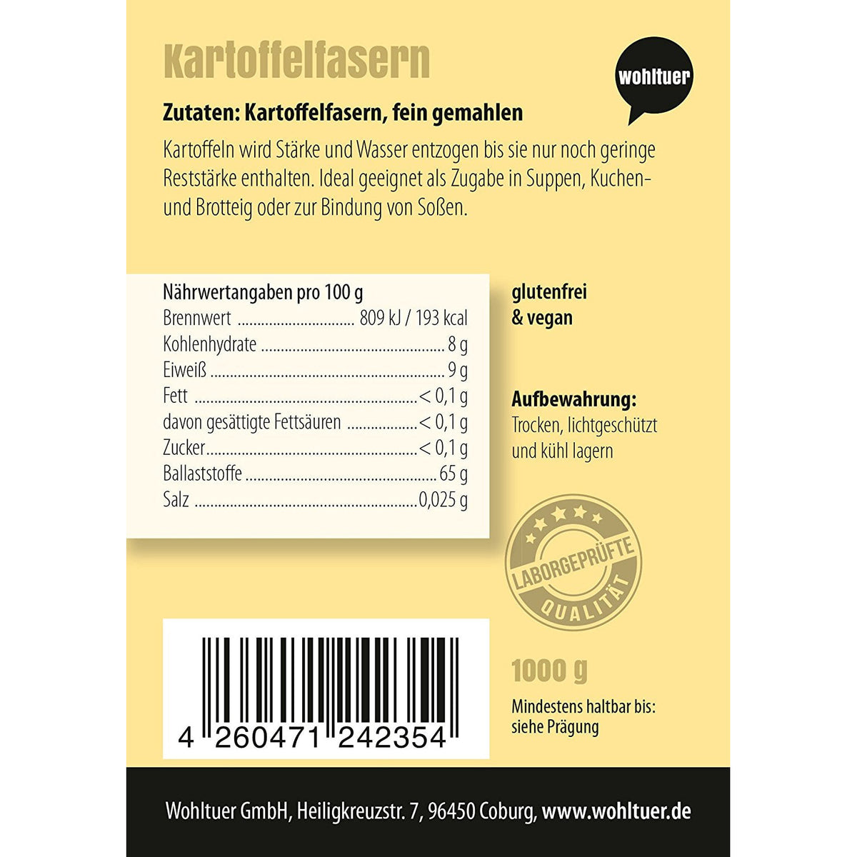 Wohltuer Kartoffelfasern Premium aus Deutschland 1000g - fit and life shop