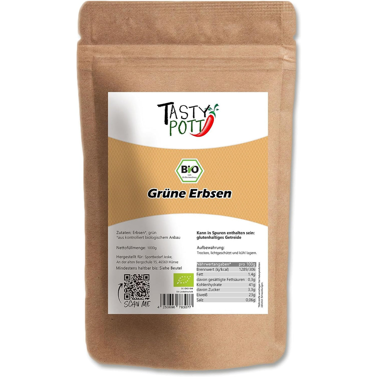 Grüne Erbsen Bio - Hülsenfrüchte in Bio Qualität - 1kg Beutel Tasty Pott - fit and life shop