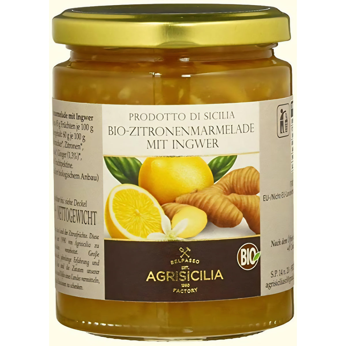 Agrisicilia Zitronen-Marmelade mit Ingwer, bio 360g - fit and life shop