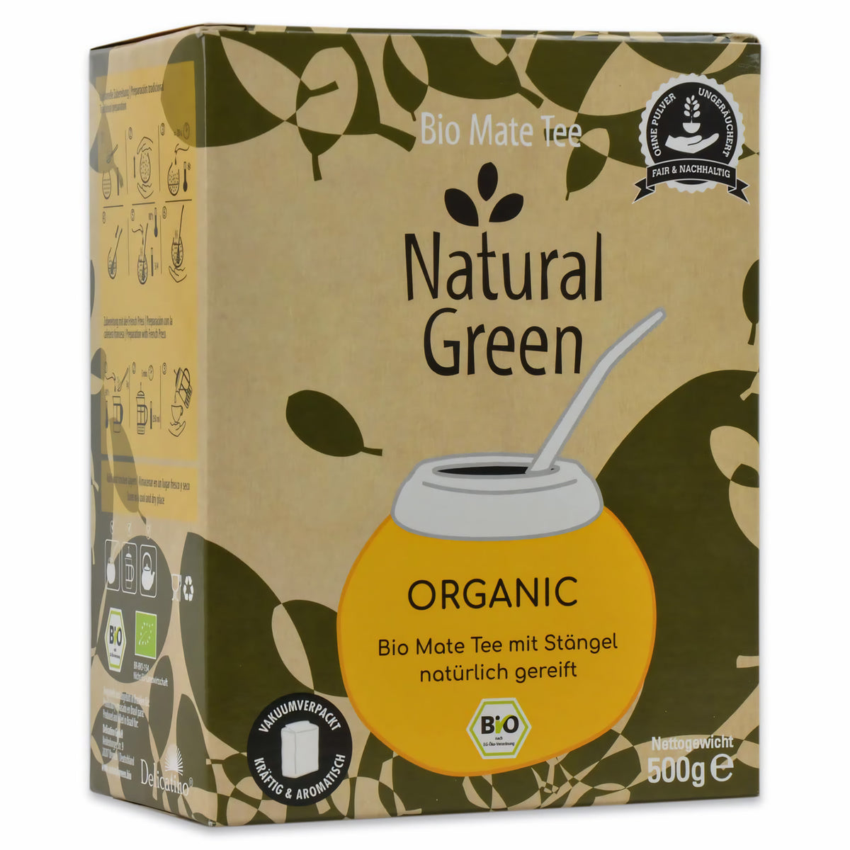 Bio Mate Tee - Natural Green ORGANIC (3x500g) - Mate Tee mit Stängel - fit and life shop