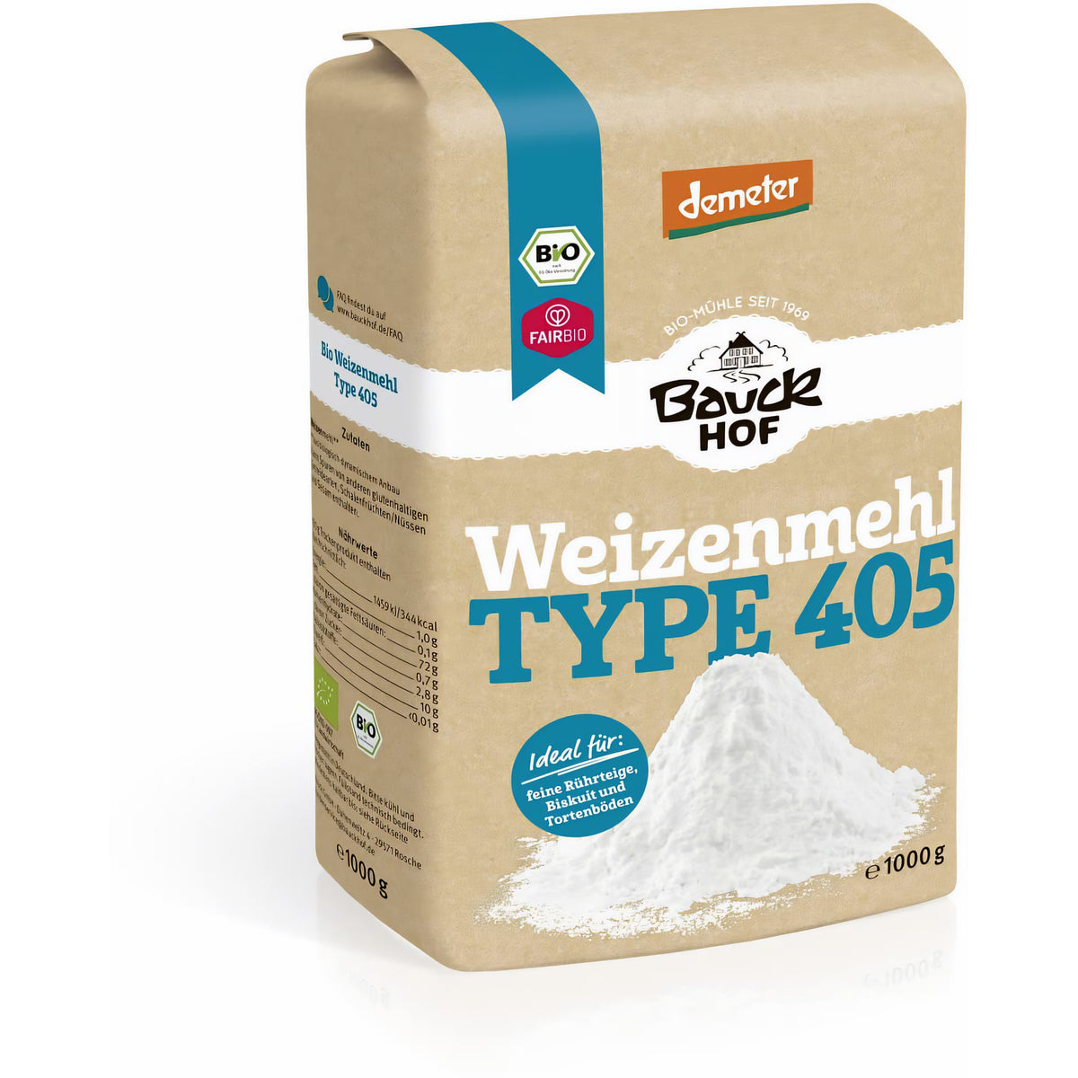 Bio Weizenmehl Type 405 von Bauckhof, Demeter, in 6x 1000g Packungen, ideal zum Kochen und Backen.