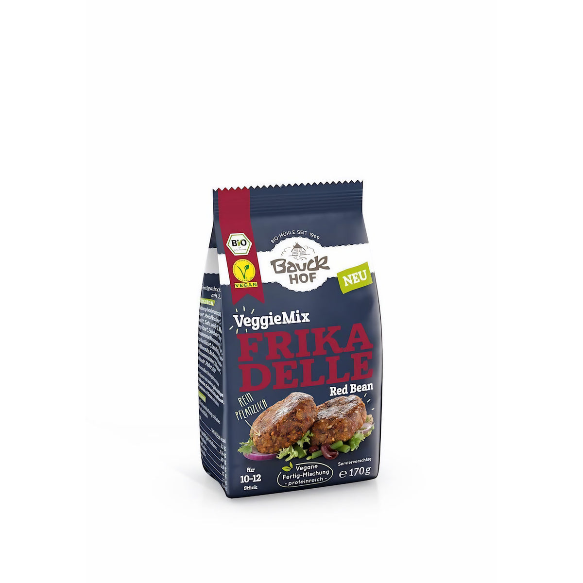 Bauckhof Bio VeggieMix Frikadelle in einer Pfanne, vegetarisch, aus biologischen Zutaten, für leckere Gerichte, 170g Packung