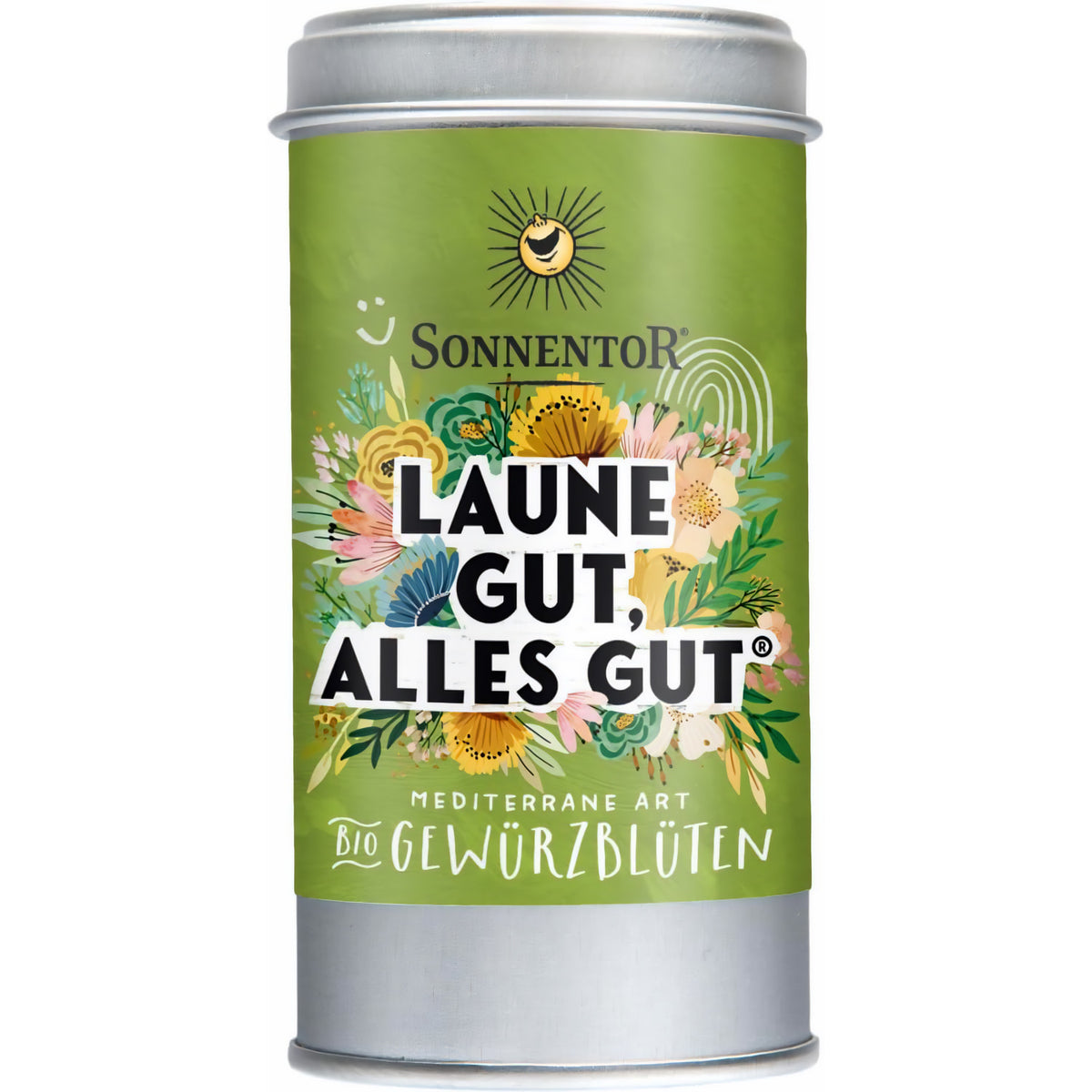 Sonnentor Laune gut, alles gut Streudose mit 25g Gewürz für bessere Stimmung, in praktischer Dose auf dem Bild sichtbar
