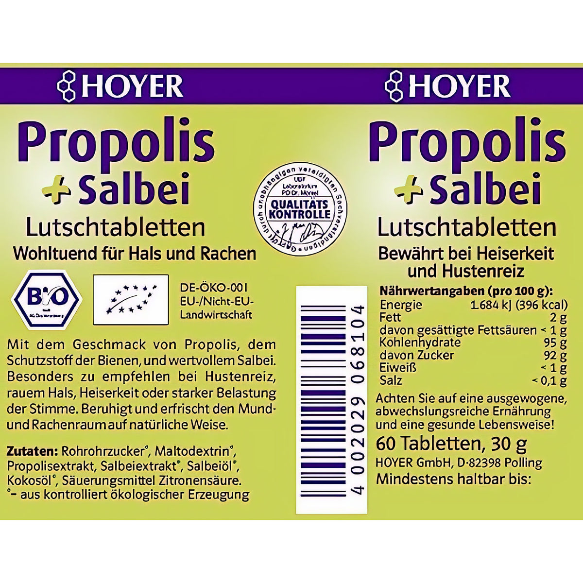 Hoyer Propolis & Salbei Lutschtabletten Bio, 60 Tabs(30 g) 1er — Abbildung 4