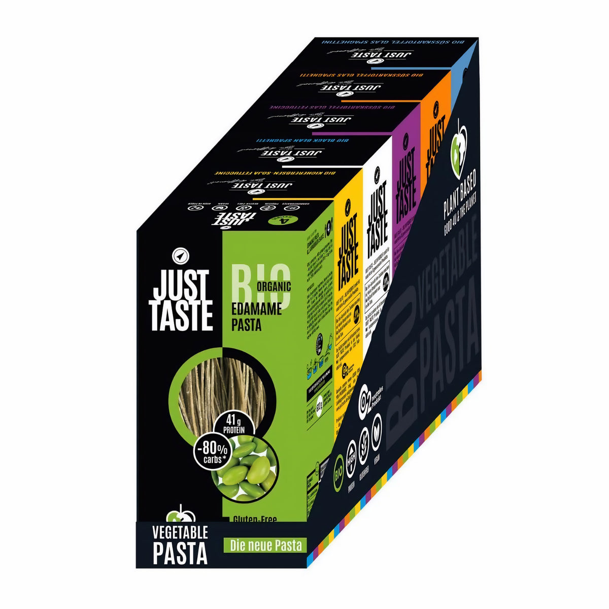 JUST TASTE – Bunte Nudel Vielfalt - Die neue BIO Gemüse Pasta – 6er Pack á 250g (1x Edamame, 1x Kichererbse, 1x Black Bean, 1x Lila Süßkartoffel, 1x Süßkartoffel mit Kurkuma, 1x Weisse Süßkartoffel) — Abbildung 7