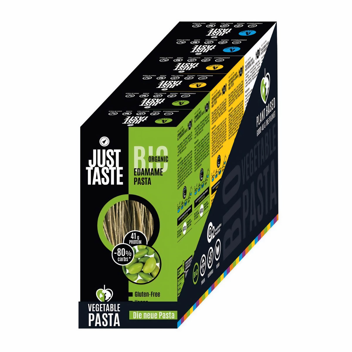 JUST TASTE - 3 BIO Superfood Bohnen Pasta Sorten - 6er Pack á 250g (2 x Edamame, 2x Kichererbse, 2x Black Beans) — Abbildung 7