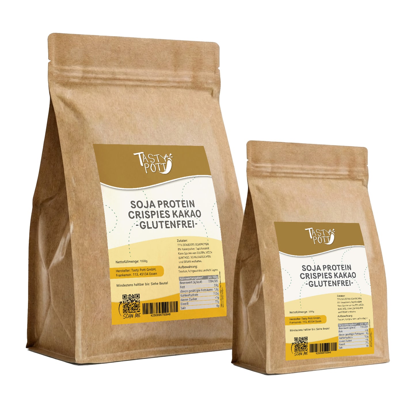 Tasty Pott Protein Soja Kakao Crispies - im Beutel