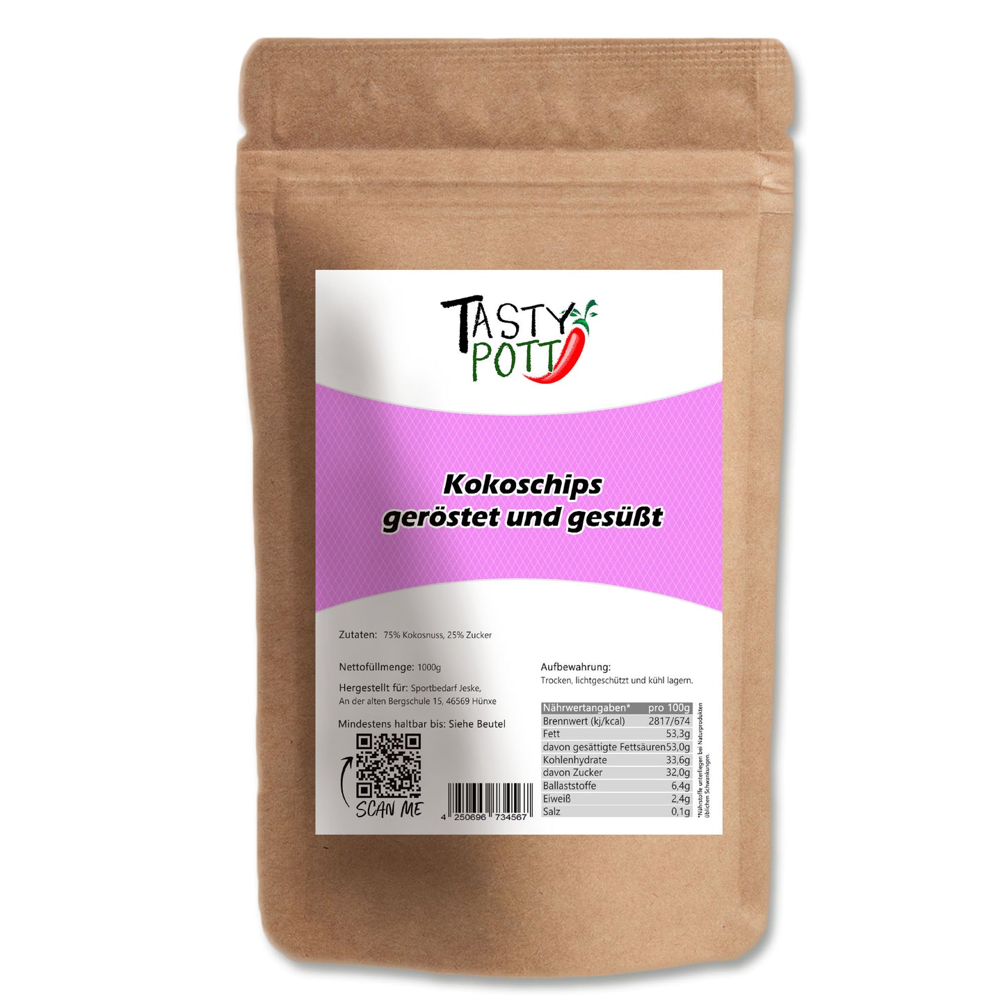 Tasty Pott Kokoschips geröstet & gesüßt - im Beutel
