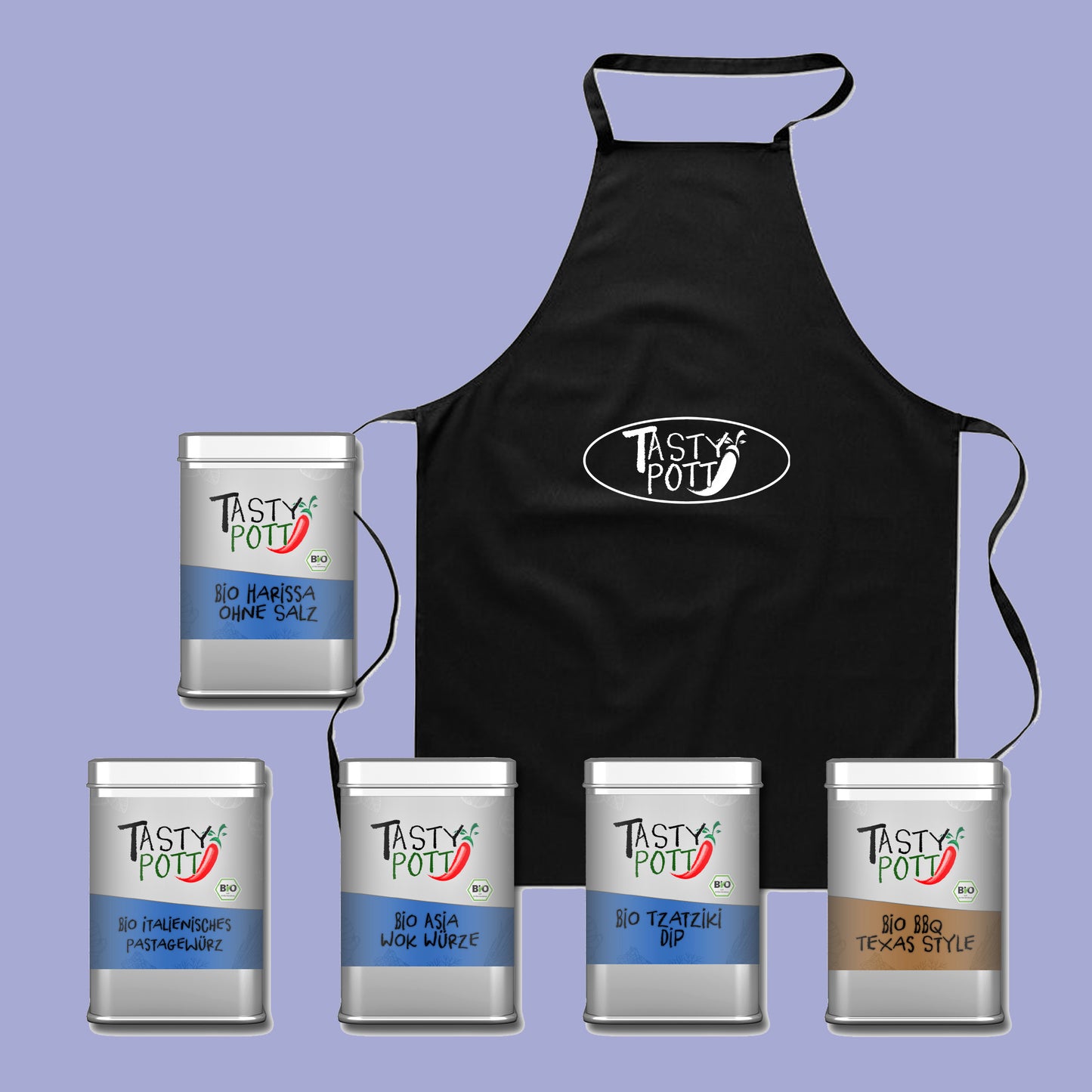 Tasty Pott Bio Gewürz Set „internationale Küche“ mit Schürze