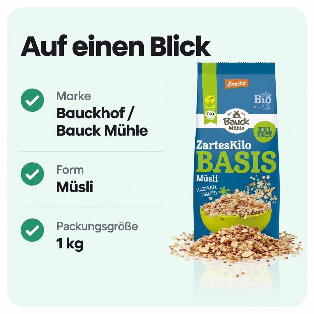 Bauck Mühle Bio Basis Müsli "Das zarte Kilo" demeter - 1kg – Bild 3