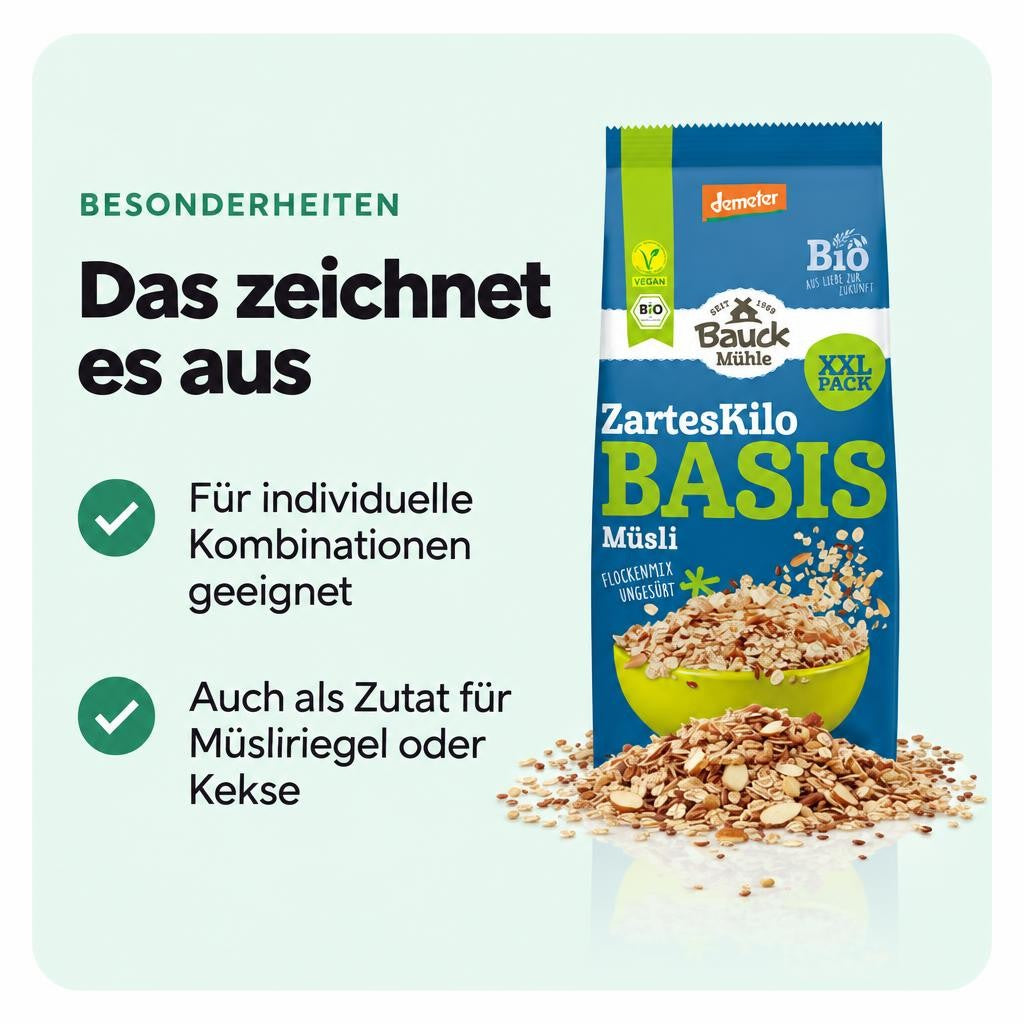 Bauck Mühle Bio Basis Müsli "Das zarte Kilo" demeter - 1kg – Bild 5