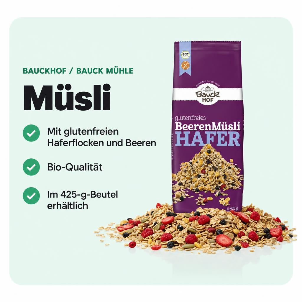 Fruchtiges Hafermüsli mit Beeren in Bio-Qualität, glutenfrei.