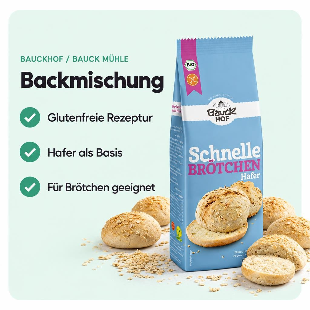 Glutenfreie Backmischung für schnelle Hafer-Brötchen.