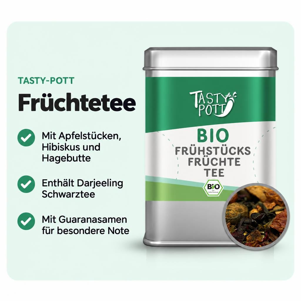 Tasty Pott Bio Frühstücks Früchte Tee 70g Dose – Bild 2