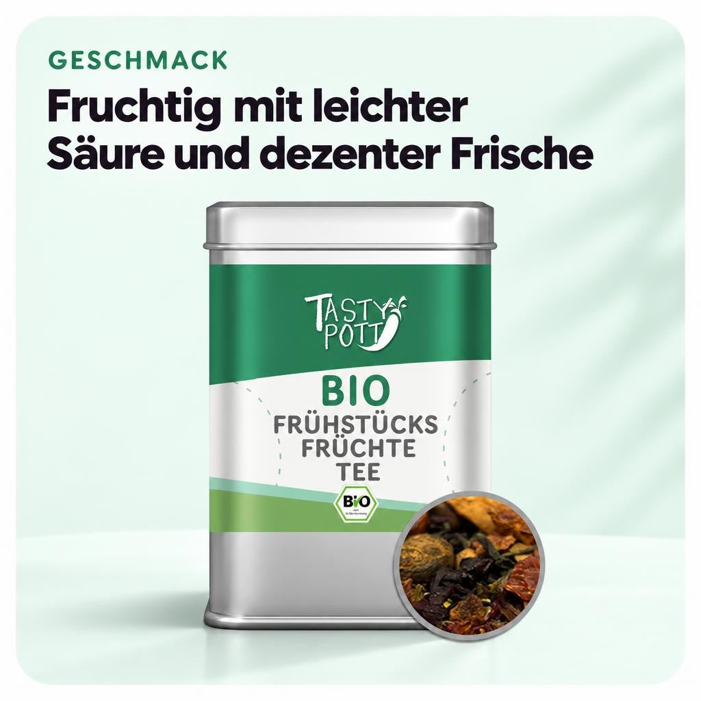 Tasty Pott Bio Frühstücks Früchte Tee 70g Dose – Bild 4