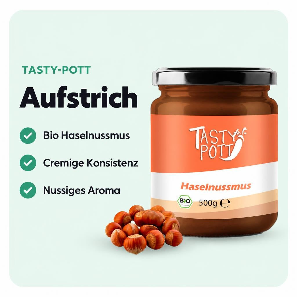 Tasty Pott Bio Haselnussmus 500g Glas – Bild 2