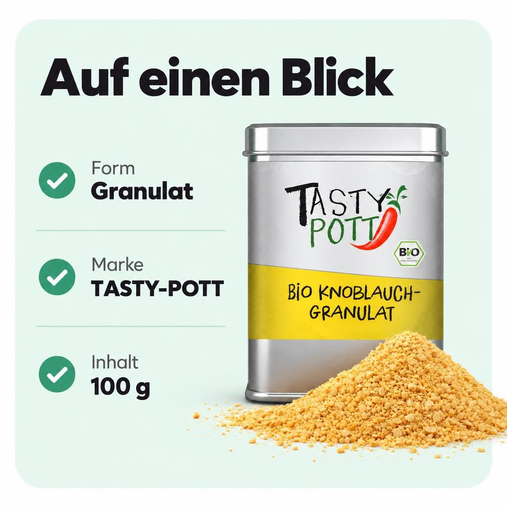 Bio Knoblauchgranulat in der 100 g Dose für aromatische Würze.