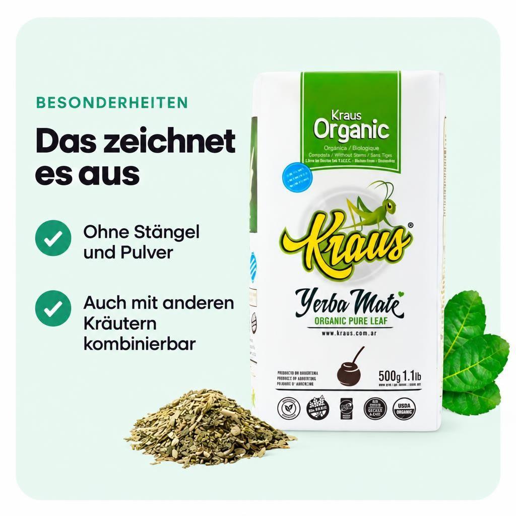 Bio Mate Tee Kraus Pure Leaf Organic - pura hoja/ohne Stängel und Pulver - 500g – Bild 5