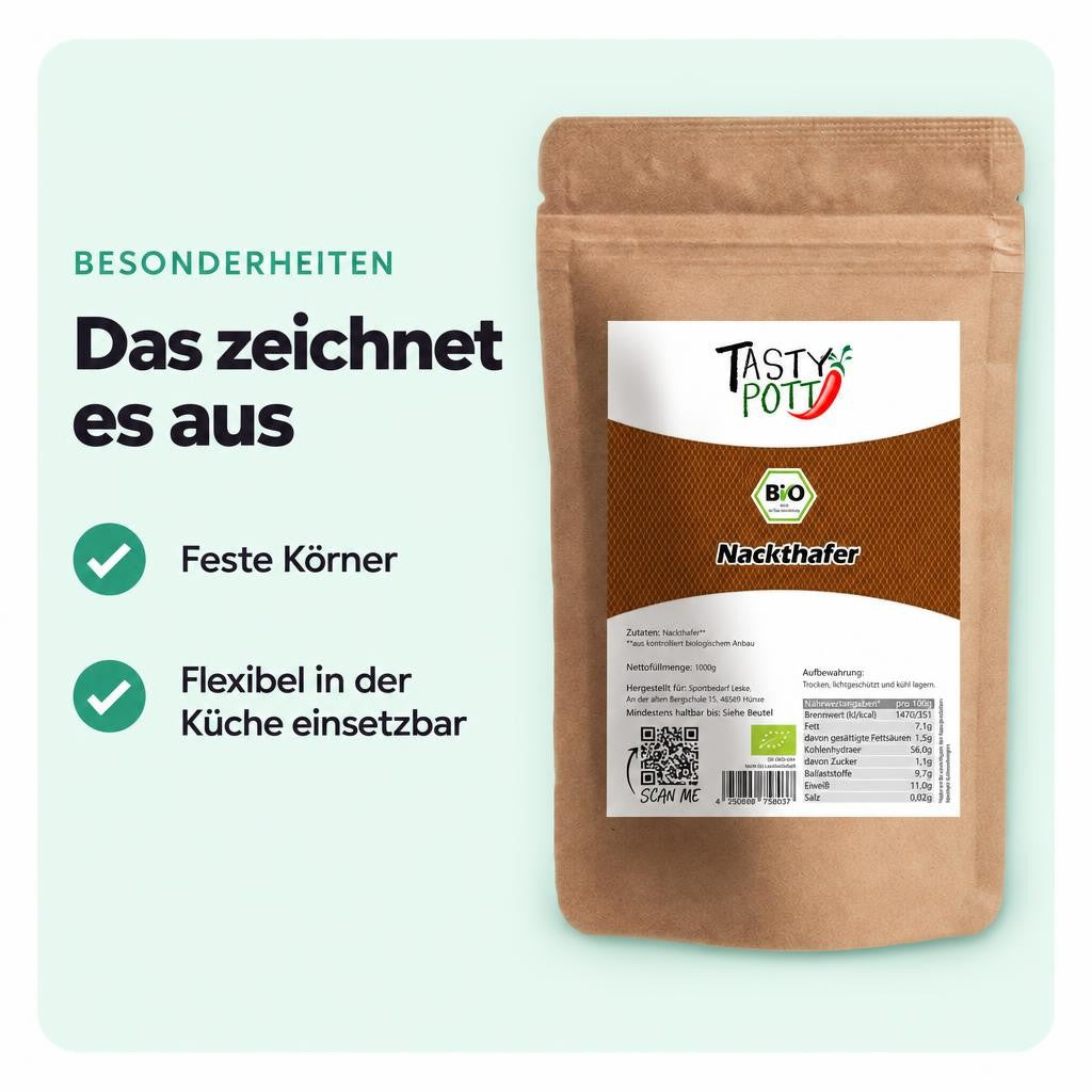 Tasty Pott Bio Nackthafer - ganz - im Beutel – Bild 5