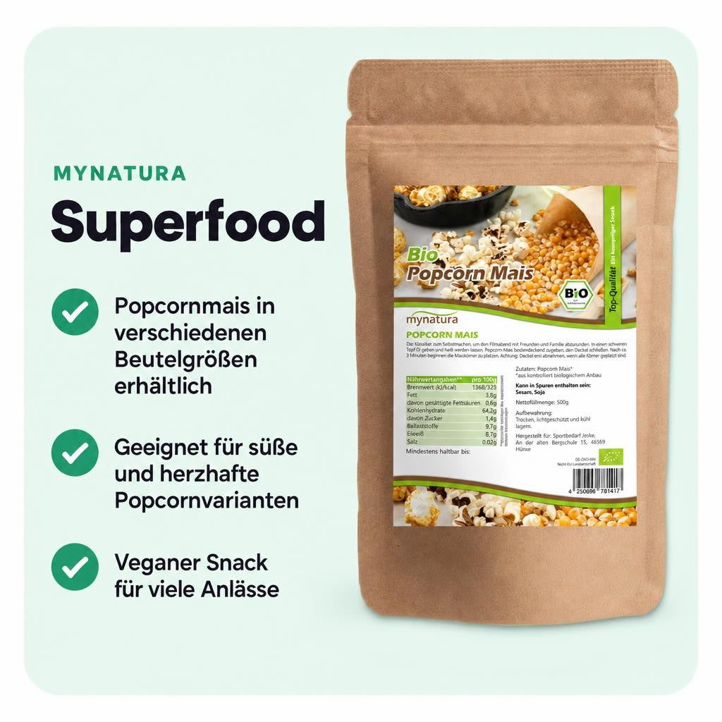 Popcornmais von Mynatura – für süße oder herzhafte Popcorn-Snacks.