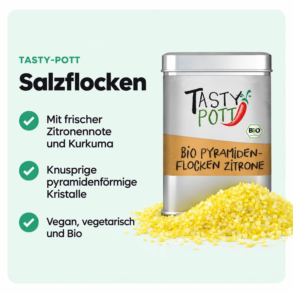 Bio Pyramidenflocken mit Zitronennote und Kurkuma für besondere Würze.
