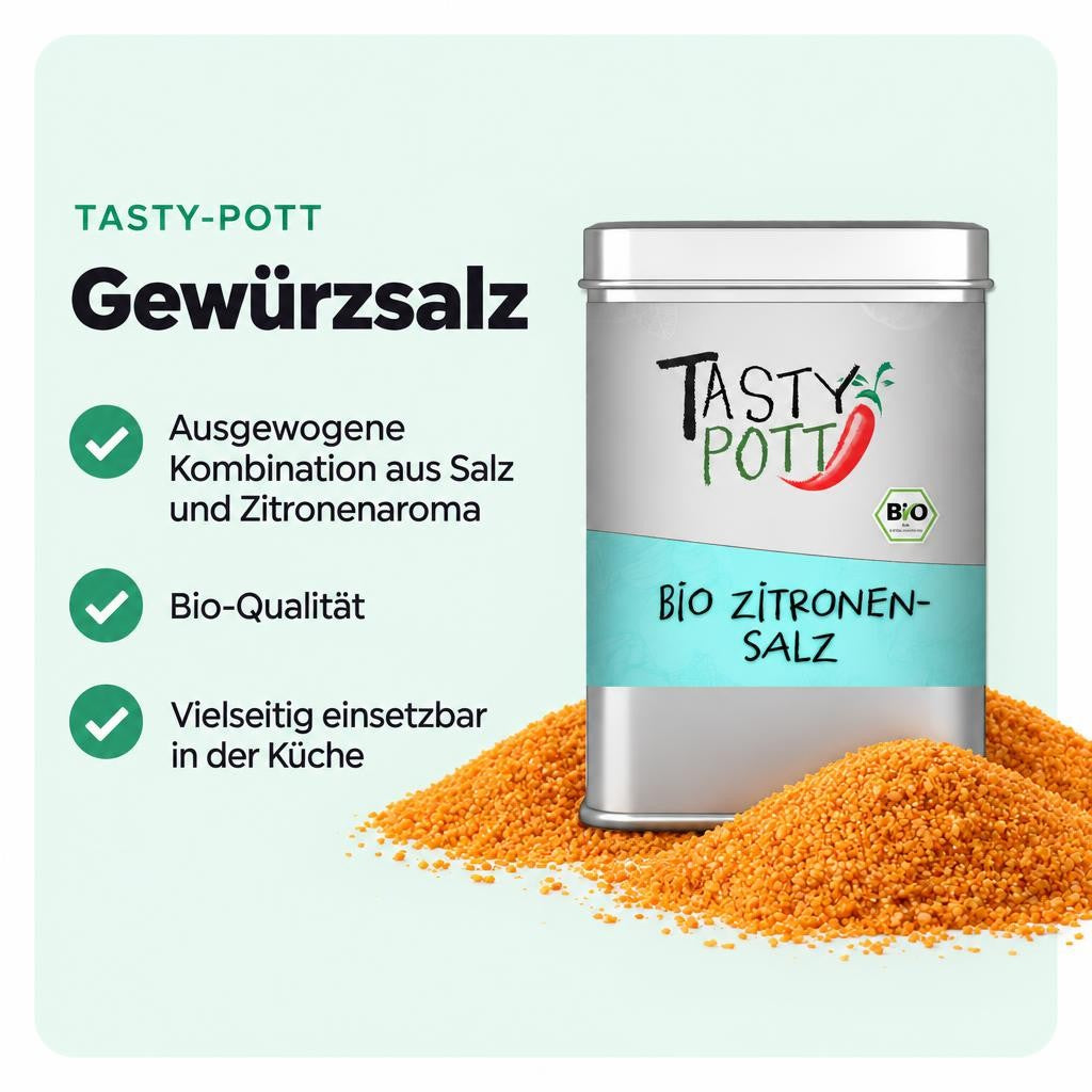 Bio Zitronensalz mit feiner Salznote und frischem Zitronenaroma.