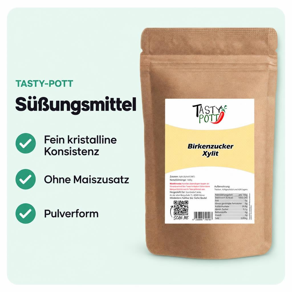 Birkenzucker aus Finnland ohne Maiszusatz im 1 kg Beutel.