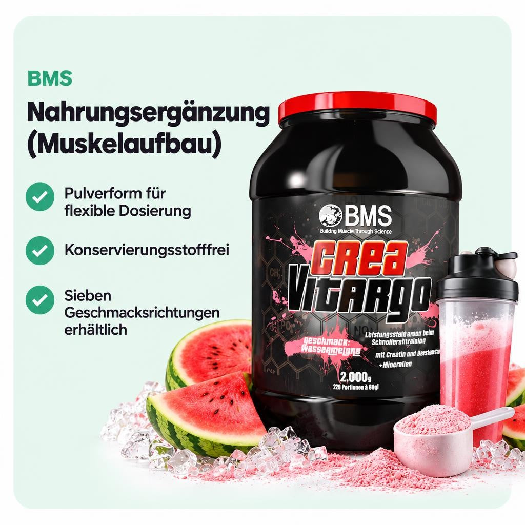 Kreatin- und Kohlenhydratpulver für intensive Trainingsphasen.
