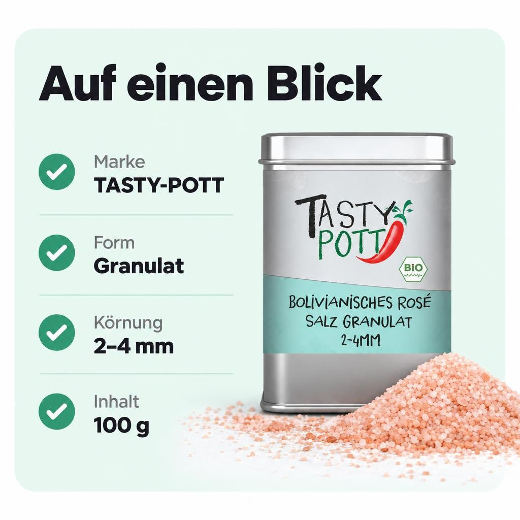 Tasty Pott Bolivianisches Rosé Salz Granulat (2-4mm) - 100g Dose – Bild 3