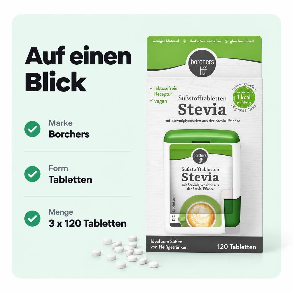 borchers Stevia Süßstofftabletten Im Spender - 3 x 120 Tbl. – Bild 3