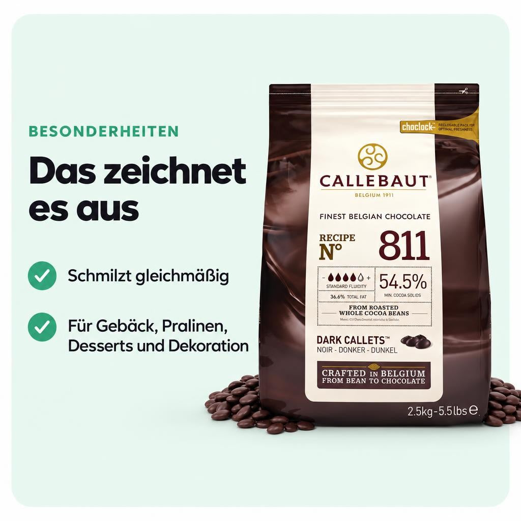 Callebaut Receipe No. 811 Kuvertüre Callets, Zartbitterschokolade, 54,5% Kakao – Bild 5