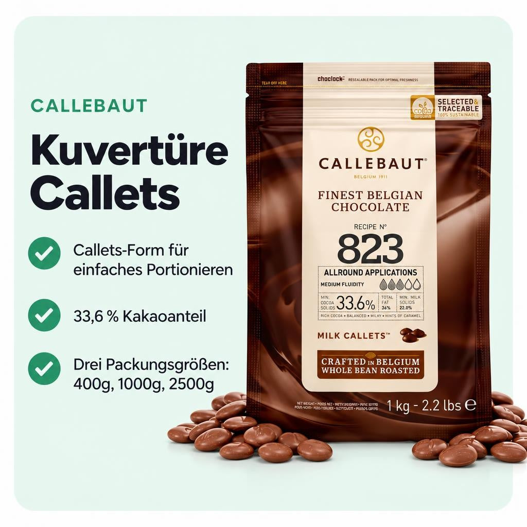 CALLEBAUT Receipe No. 823 - Kuvertüre Callets, Vollmilch Schokolade, 33,6% Kakao 1Kg – Bild 2