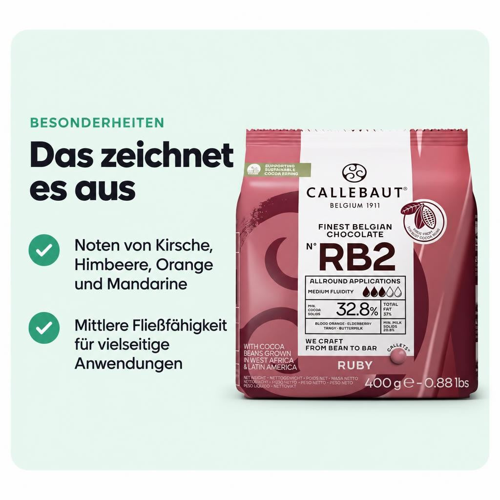 Callebaut Ruby RB2-Kuvertüre Callets, Ruby Schokolade 32.8% Kakao, Finest Belgian Chocolate - 400g – Bild 5