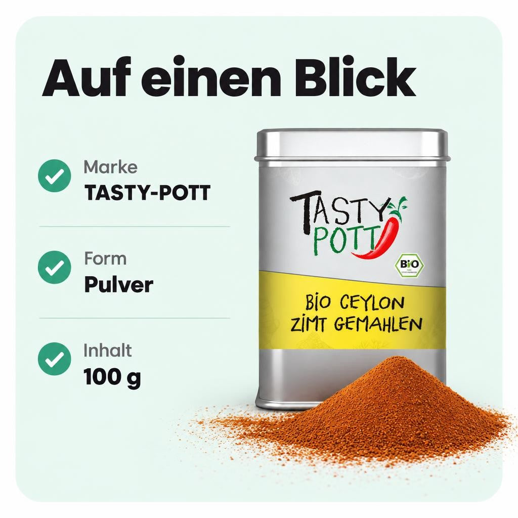 Mild-würziges Ceylon Zimt Pulver in Bio-Qualität für vielseitige Anwendungen.