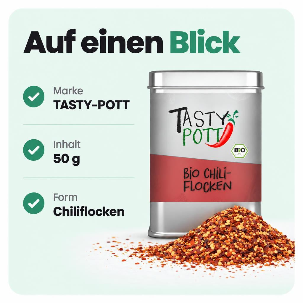 Tasty Pott Bio Chiliflocken scharf - 50g Dose – Bild 3