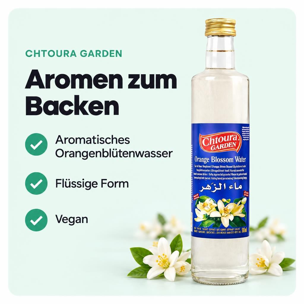 Feines Orangenblütenwasser für Backen und Desserts.