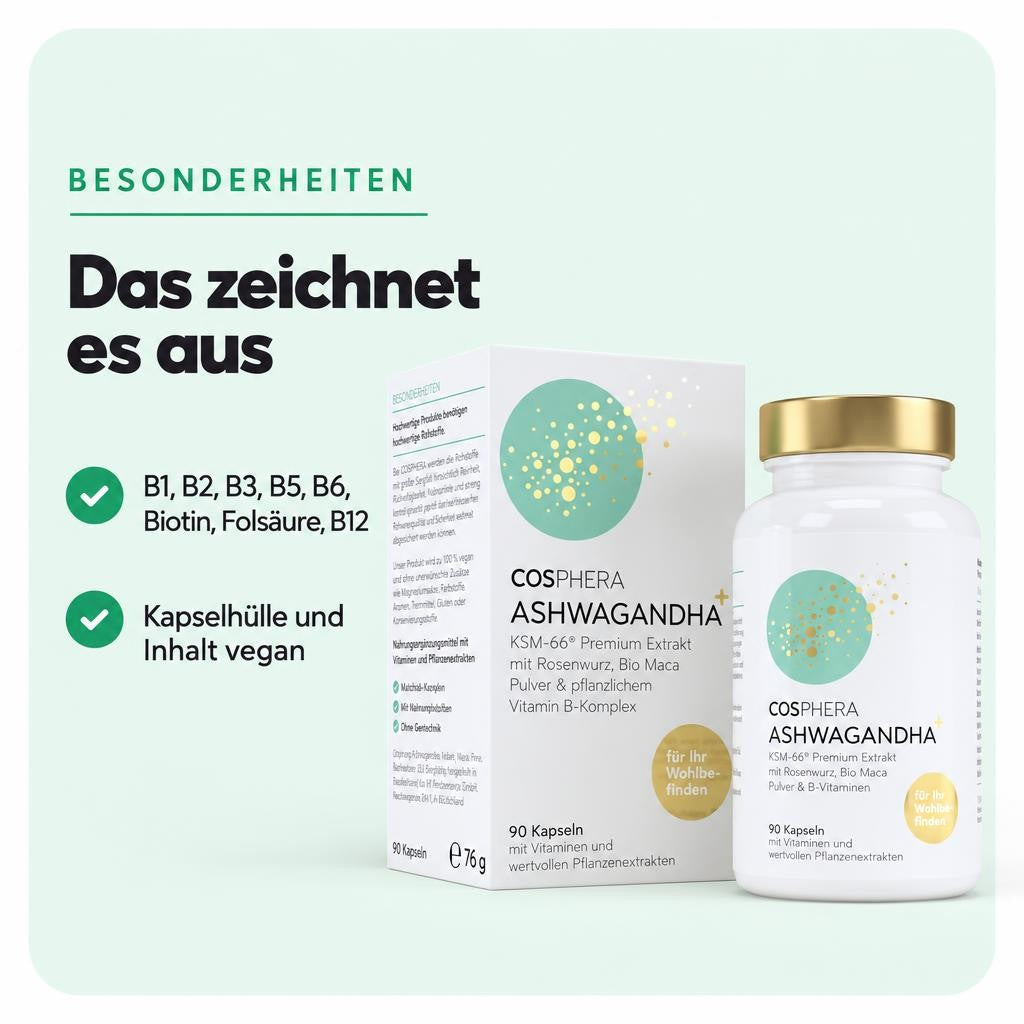 Cosphera Ashwagandha+ KSM-66® vegan – 90 Kapseln, 76 g – Bild 5