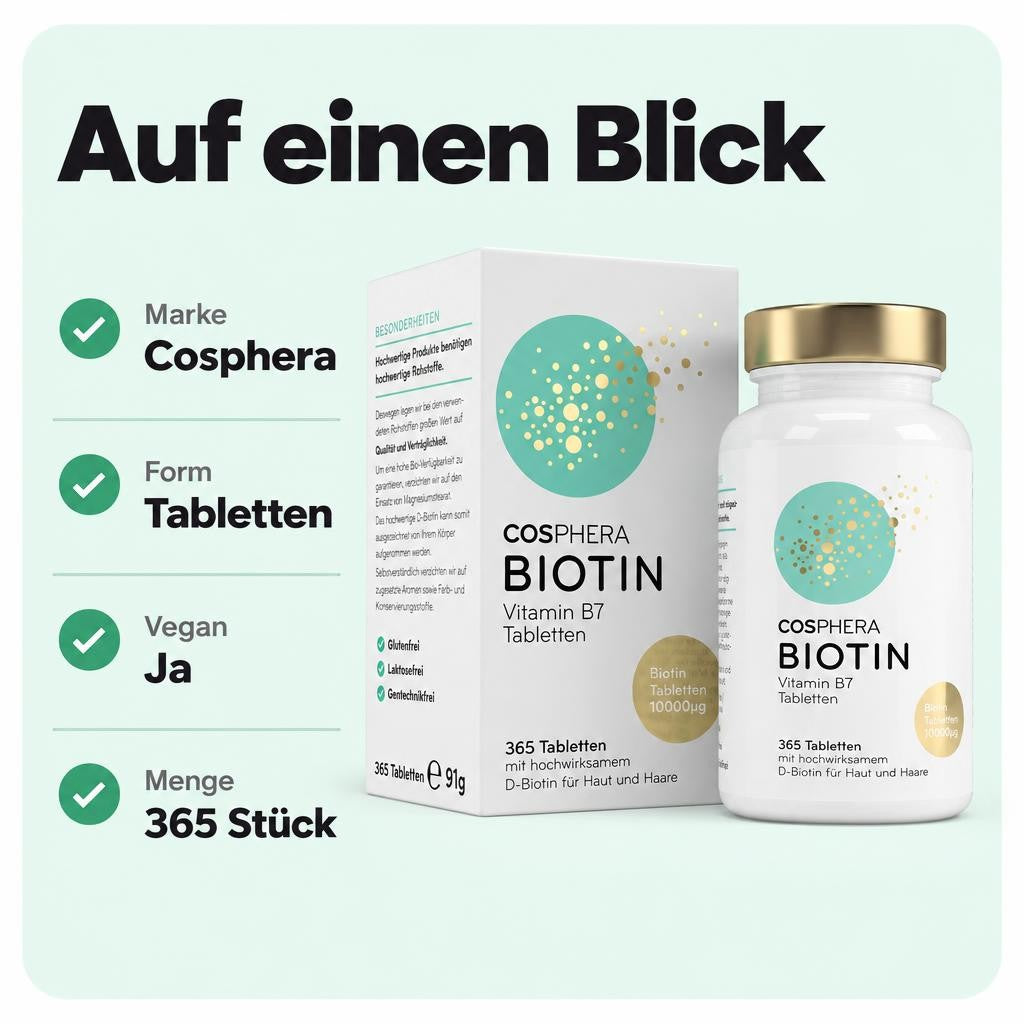 Cosphera - Biotin Hochdosiert 10.000 mcg D-Biotin - 365 vegane Tabletten – Bild 3