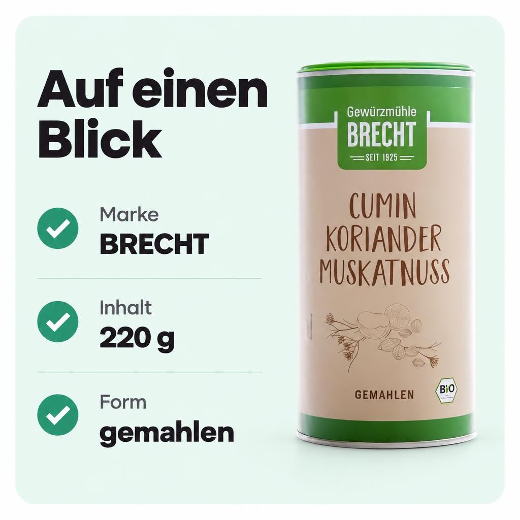 Brecht Cumin-Koriander-Muskatnuss Gewürzmischung gemahlen 220g – Bild 3