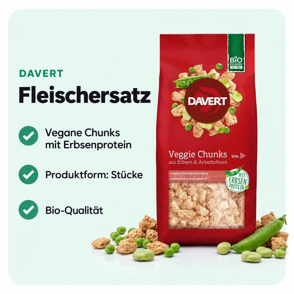 Vegane Chunks auf Erbsenprotein-Basis für herzhafte Gerichte.