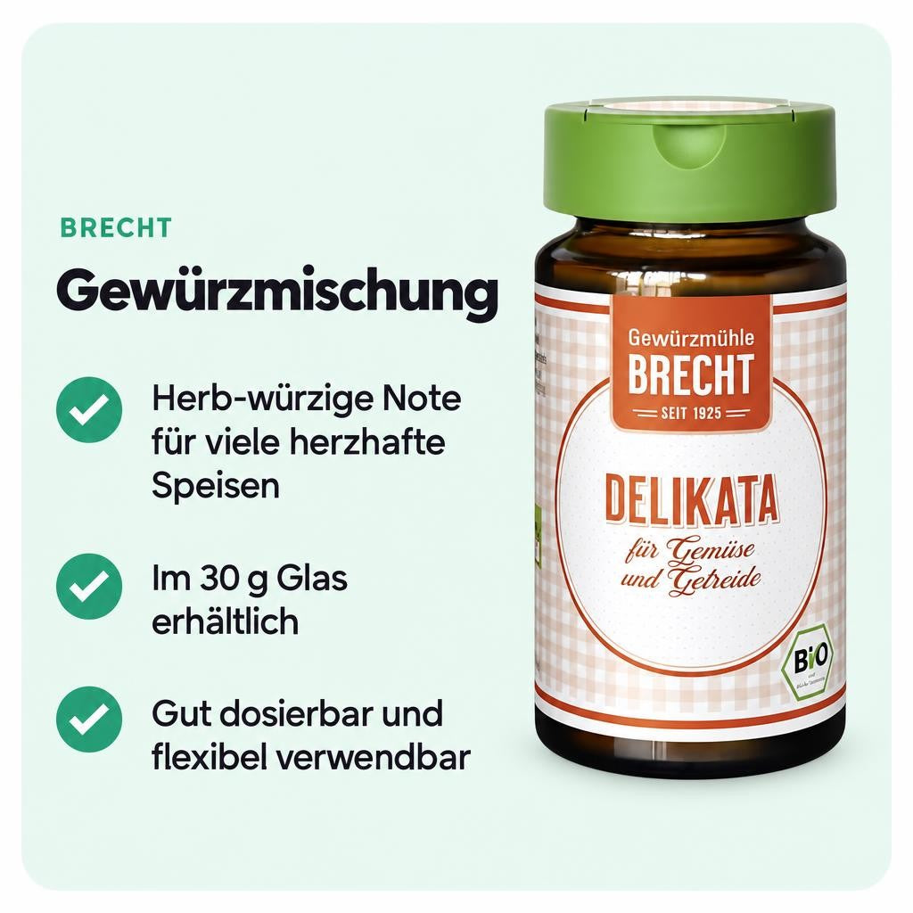 Herb-würzige Mischung für herzhafte Gerichte im Glasformat.