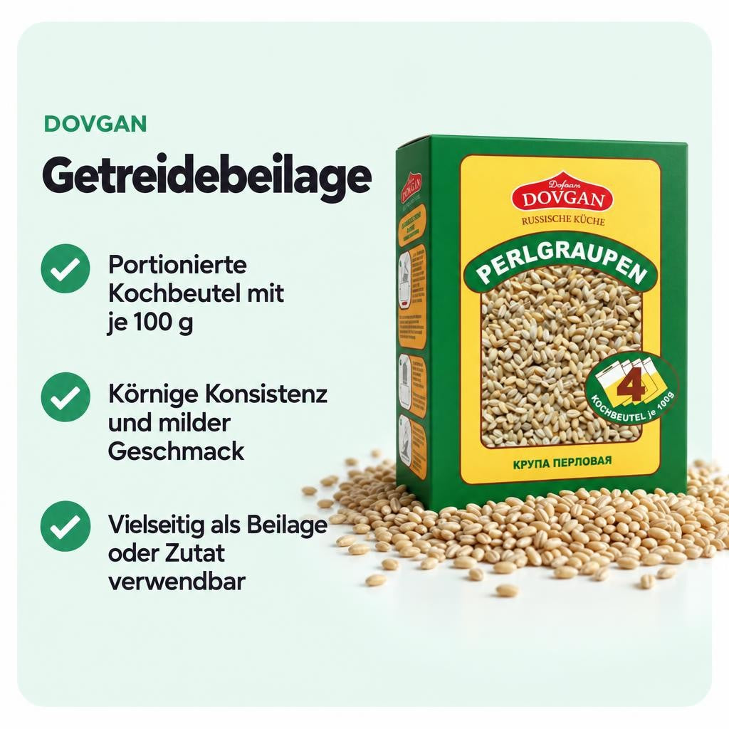 Portionierte Perlgraupen im Kochbeutel für einfache Zubereitung.