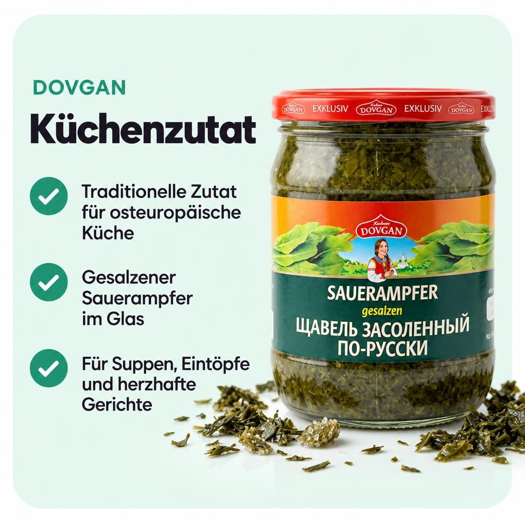 Gesalzener Sauerampfer bringt eine frische, säuerliche Note in viele Gerichte.