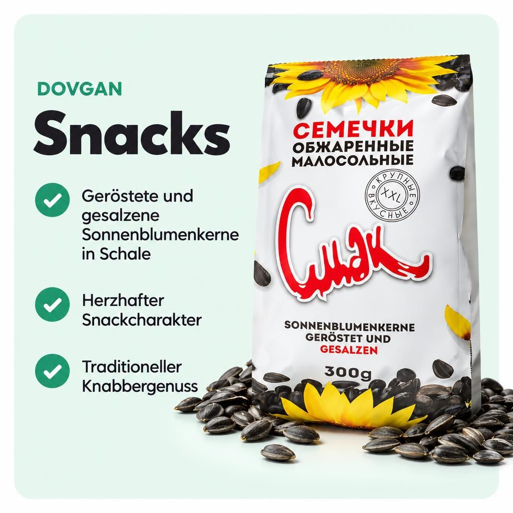 Geröstete und gesalzene Sonnenblumenkerne in Schale für herzhaften Knabbergenuss.